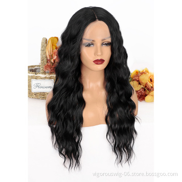 Cheap Premium Vendor Long Wavy Natural Black Heat Resistant High Quality Wholesale Synthetic Fiber Wig Lace Frontal Women